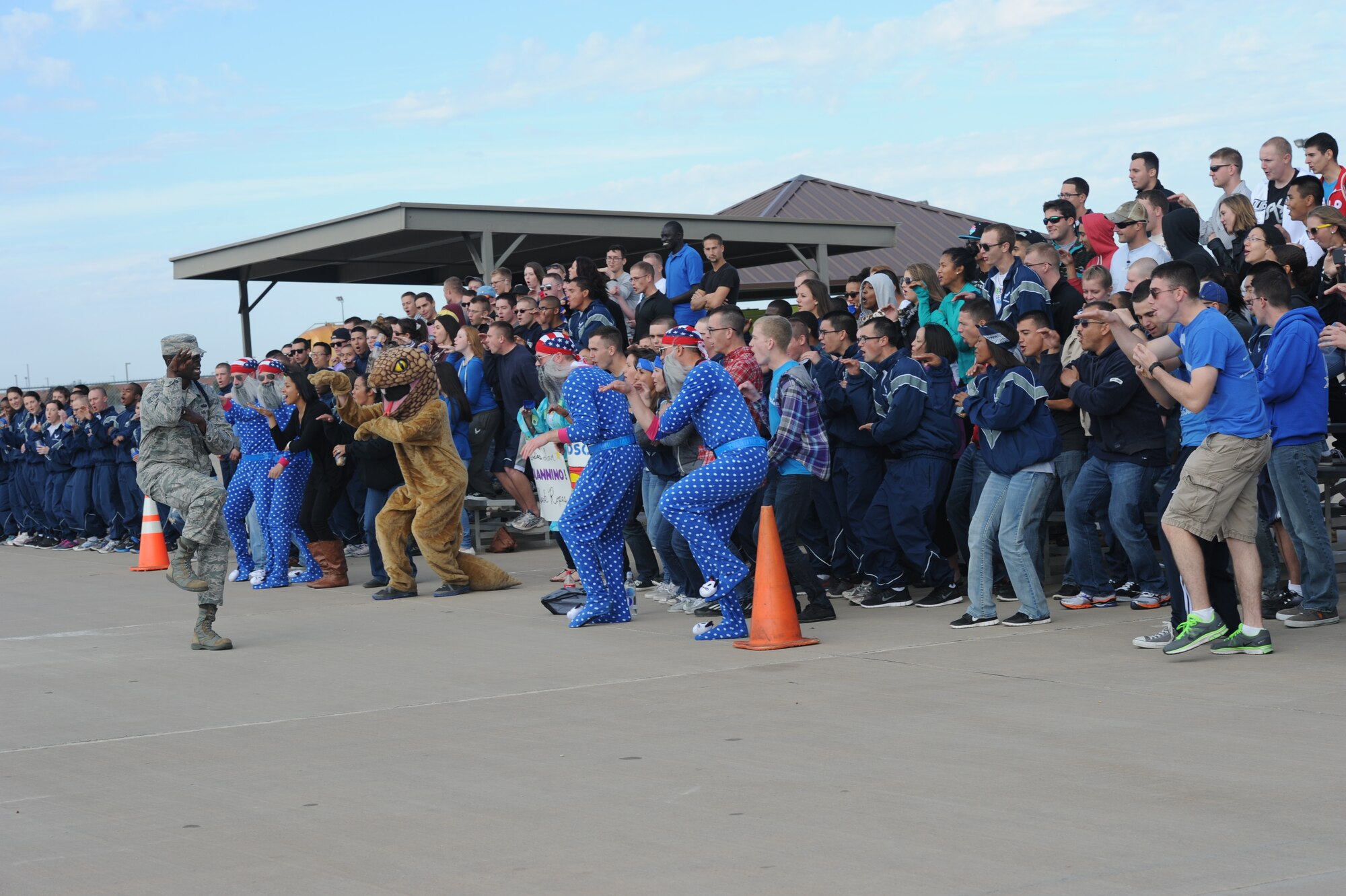 GOODFELLOW AIR FORCE BASE, Texas -- Members of the 315th Training Squadron show their squadron spirit during the 17th Training Group’s quarterly drill competition at the 5th Annual Goodfellow Community Appreciation Day at the Louis F. Garland Department of Defense Fire Academy Nov. 16. The free event was open to the public for free and featured many demonstrations and vendors. (U.S. Air Force photo/ Staff Sgt. Laura R. McFarlane)