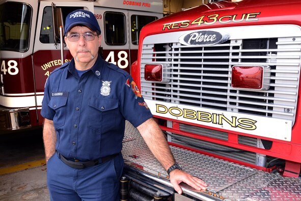 Daniel Harris of the Dobbins Fire Department was recently honored for 30 years of service to the federal government. After servins four years in the U.S. Air Force, Harris has worked as a civil servant at Castle Air Force Base, Ca., Mather AFB, Ca., Fort Rucker Al. and Dobbins Air Reserve Base, Ga. (U.S. Air Force photo/Brad Fallin) 