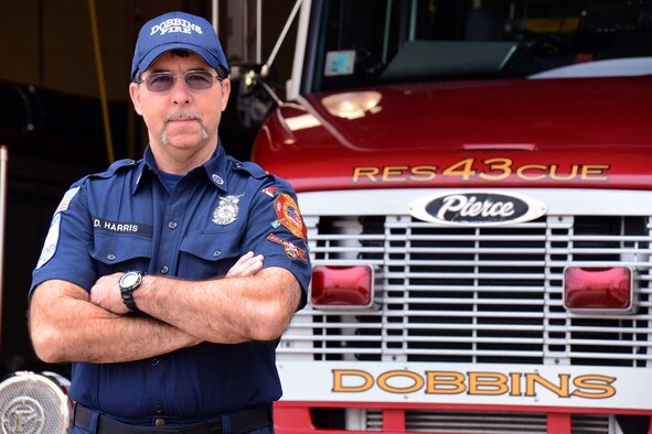 Daniel Harris of the Dobbins Fire Department was recently honored for 30 years of service to the federal government. After servins four years in the U.S. Air Force, Harris has worked as a civil servant at Castle Air Force Base, Ca., Mather AFB, Ca., Fort Rucker Al. and Dobbins Air Reserve Base, Ga. (U.S. Air Force photo/Brad Fallin) 