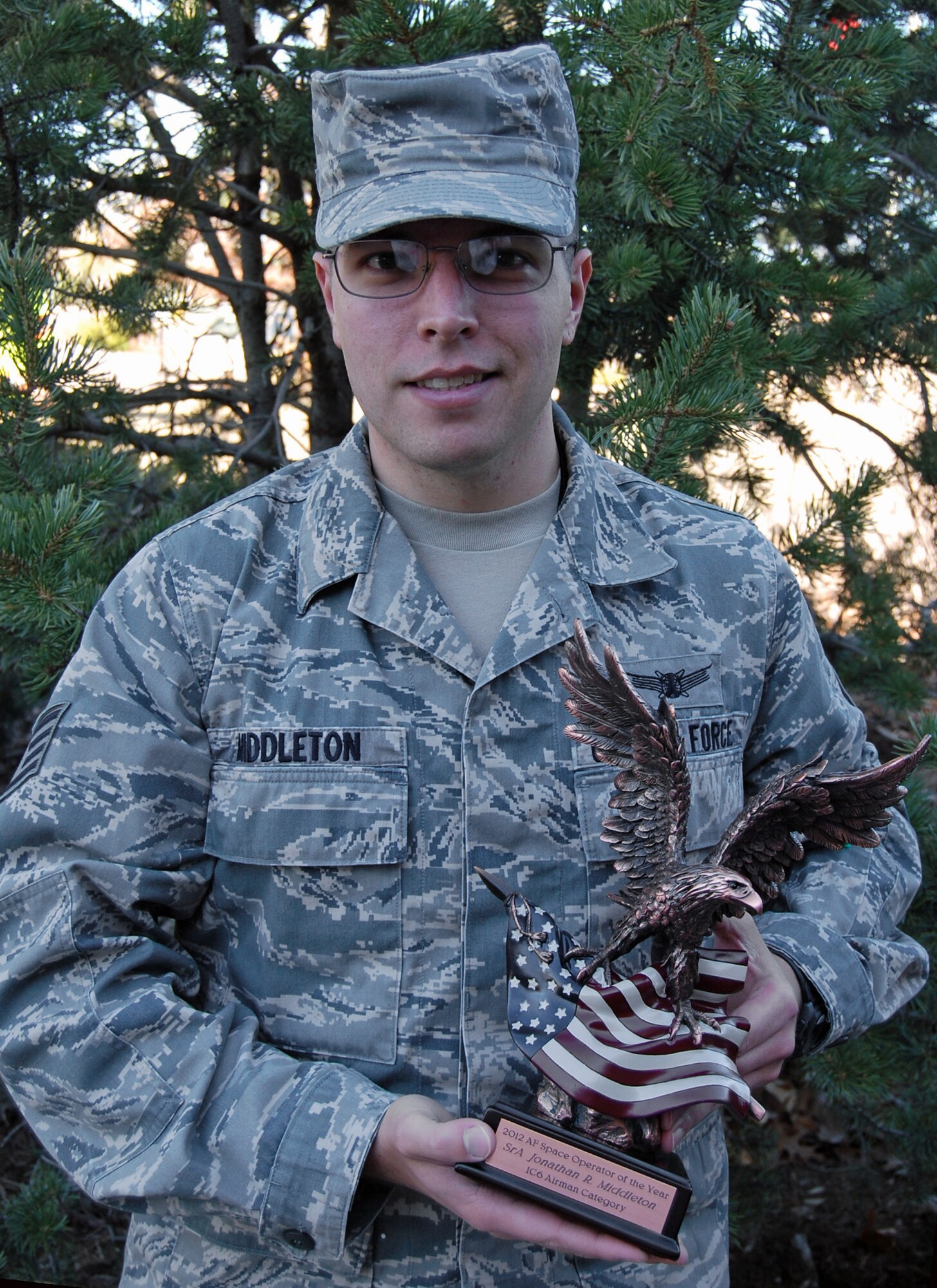 PETERSON AIR FORCE BASE, Colo. – Staff Sgt. Jonathan Middleton, 76th Space Control Squadron operator, credits teamwork and the confidence of his peers as major factors of him receiving the Enlisted Space Systems Operator of the Year Award, Airman category. (U.S. Air Force photo/Steve Brady)