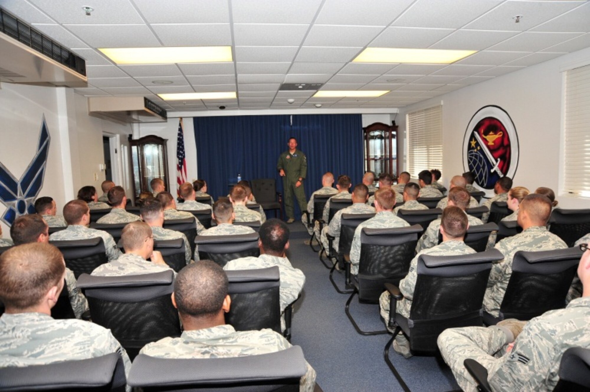 U.S. Air Force Col. Kevin Blanchard, 355th Fighter Wing commander, speaks to Airmen about mentorship and how it impacts people’s lives during Airmen Leadership School at Davis-Monthan Air Force Base, Ariz., Nov. 4, 2013. ALS is a five week-long program designed to professionally develop Airmen into effective front-line supervisors. (U.S. Air Force photo by Senior Airman Joshua Slavin/Released) 