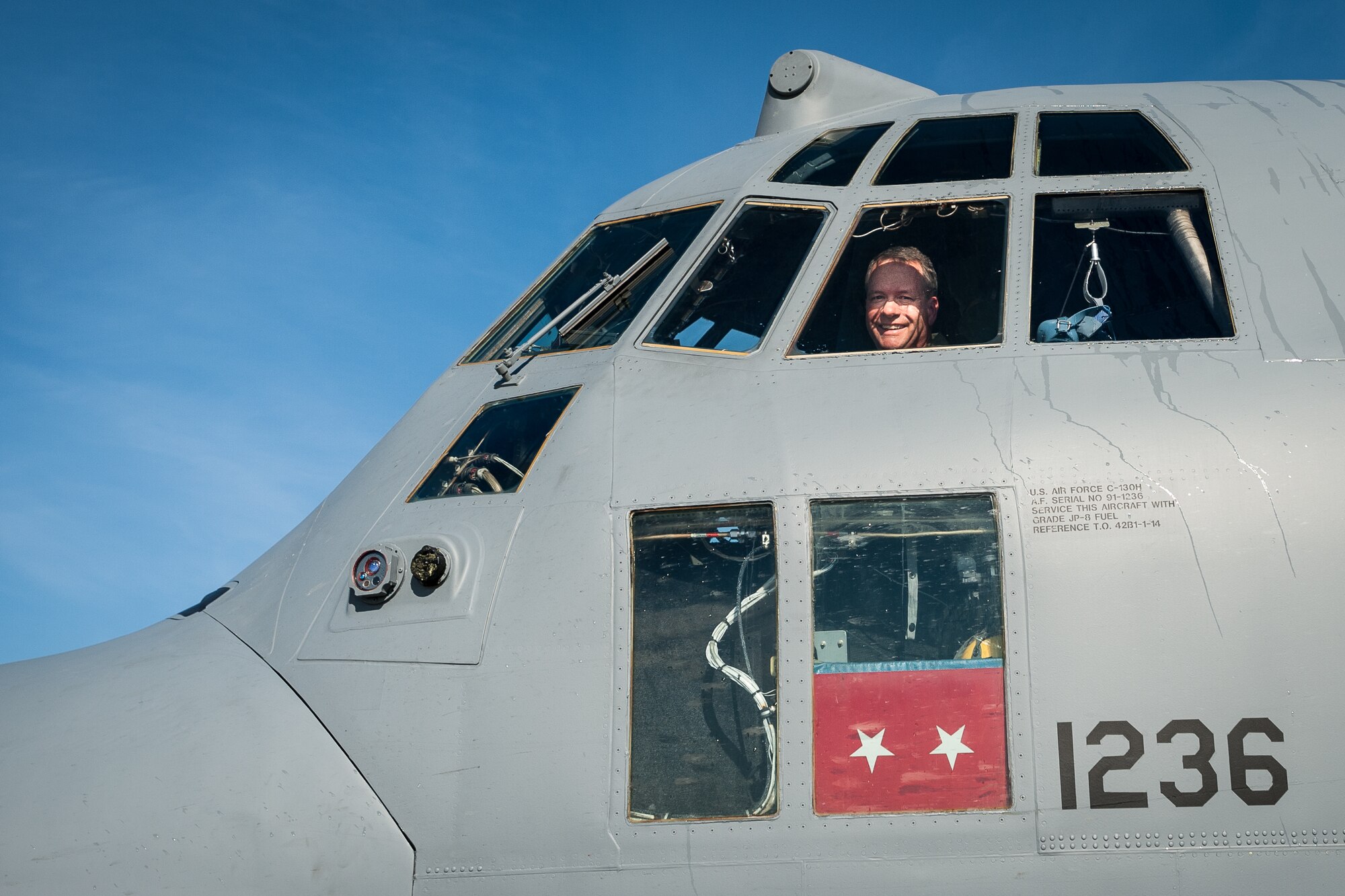 Lt. Col. Scott Wilson, a C-130 pilot in the Kentucky Air National Guard’s 123rd Airlift Wing, completes his final, or “fini,” flight in the Hercules transport aircraft Nov. 20, 2013, at the Kentucky Air National Guard Base in Louisville, Ky. Wilson, who has served in the U.S. Air Force and Air National Guard for 26 years, is set to retire Jan. 31, 2014. (U.S. Air National Guard photo by Maj. Dale Greer).