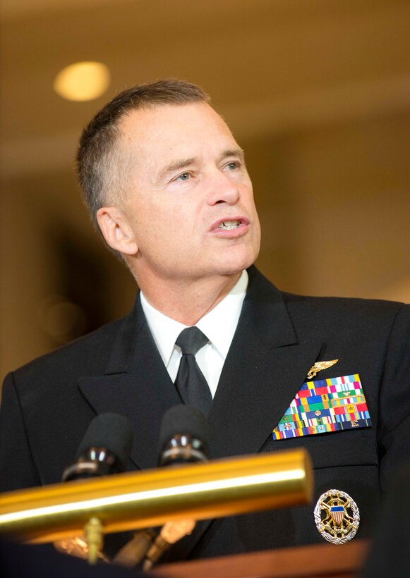 Navy  Adm.  James A. Winnefeld Jr., vice chairman of the Joint Chiefs of Staff, joins members of Congress to honor native American code talkers during a Congressional Gold Medal  presentation ceremony at the Capitol Building, in Washington, D.C., Nov. 20, 2013. 