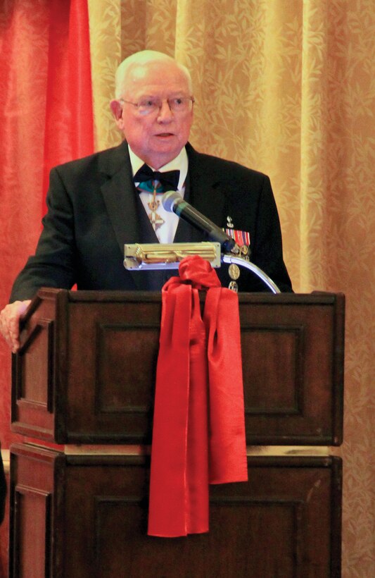 Retired Lt. Gen. Michael J. Byron gives a speech during the 3rd Marine Division Marine Corps birthday ball Nov. 15 at the Butler Officers’ Club on Camp Foster. Byron was the commanding general of 3rd Marine Division from 1991 – 1993. “This is more than just a Marine Corps Birthday Ball for me,” said Byron. “It’s more like a homecoming celebration.” Byron served as a member of the Marine Corps Reserve from 1959 – 1963. Upon graduating the University of Miami in 1963, he was commissioned as a second lieutenant into the Marine Corps. His first time on Okinawa was as part of the unit deployment program with 1st Battalion, 3rd Marine Regiment, 3rd Marine Division, III Marine Expeditionary Force, and was in the first group of Marines from 3rd Marine Division to go to Vietnam during the Vietnam War. Byron was the guest speaker for the ball. 