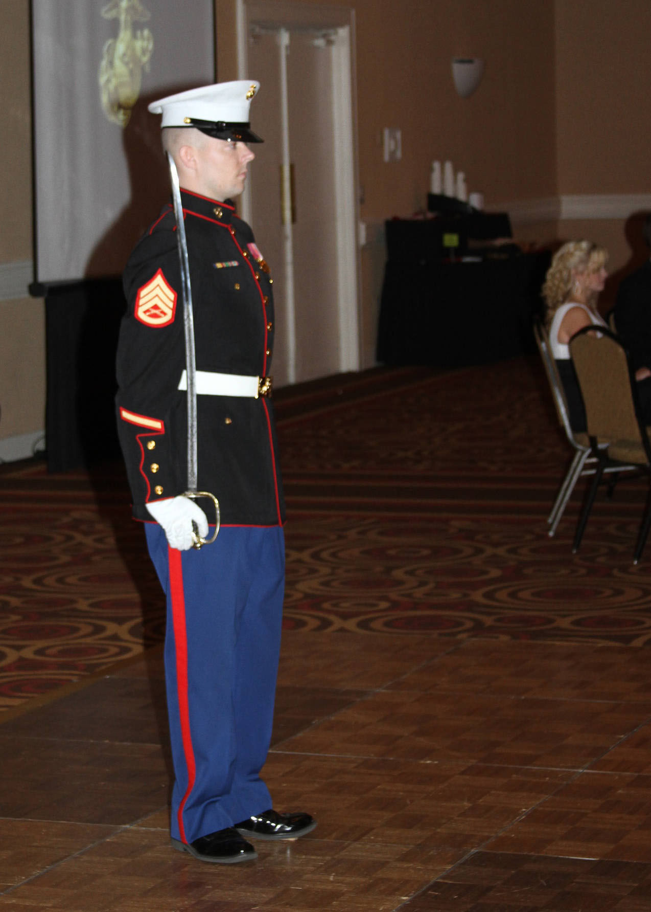 Staff Sergeant. Cory M. Parker, a recruiter with Recruiting Station
Jacksonville participates in the 238th Marine Corps Birthday Ball ceremony
at the Wyndham Jacksonville Riverwalk hotel Nov. 16, 2013.

