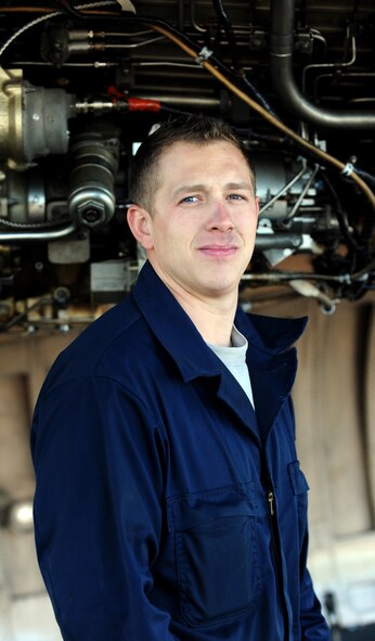 U.S. Air Force Staff Sgt. Ryan Blanton, 7th Aircraft Maintenance Squadron is a jet engine specialist for the B-1B Lancer. Nov. 17, 2013, at Dyess Air Force Base, Texas. Blanton has been in the Air Force since 2005 and has been working on B-1s for four years. He was recently selected to be a maintainer on the presidential aircraft fleet. (U.S. Air Force photo by Airman 1st Class Alexander Guerrero/Released)