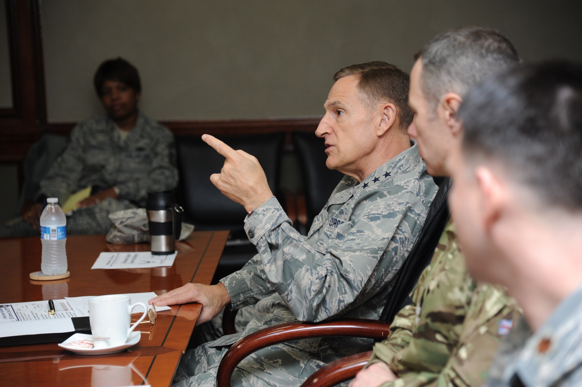 Lt. Gen. Michael Basla, Chief, Information Dominance and Chief Information Officer, Office of the Secretary of the Air Force, the Pentagon, Washington, D.C., leads a biannual IT fundamental specialty training meeting Nov. 21, 2013, at Stennis Hall, Keesler Air Force Base, Miss.  Basla’s two-day visit also included a breakfast with the Armed Forces Communications and Electronics Association Gulf Coast Chapter and tours of the 81st Training Group squadrons.  (U.S. Air Force photo by Kemberly Groue)