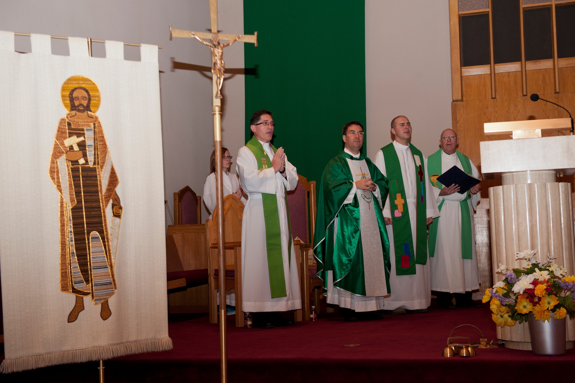 Bishop Oscar Cantu, Roman Catholic Diocese of Las Cruces, N.M., holds a morning Catholic mass at Holloman Air Force Base, N.M., Nov. 20. Bishop Oscar Cantu was been appointed bishop-designate of the Roman Catholic Diocese of Las Cruces, in Las Cruces, N.M., by Pope Benedict XVI. Cantu was invited to Holloman to hold Catholic mass and to gain insight on the military lifestyle. (U.S. Air Force photo by Airman 1st Class Aaron Montoya/Released)
