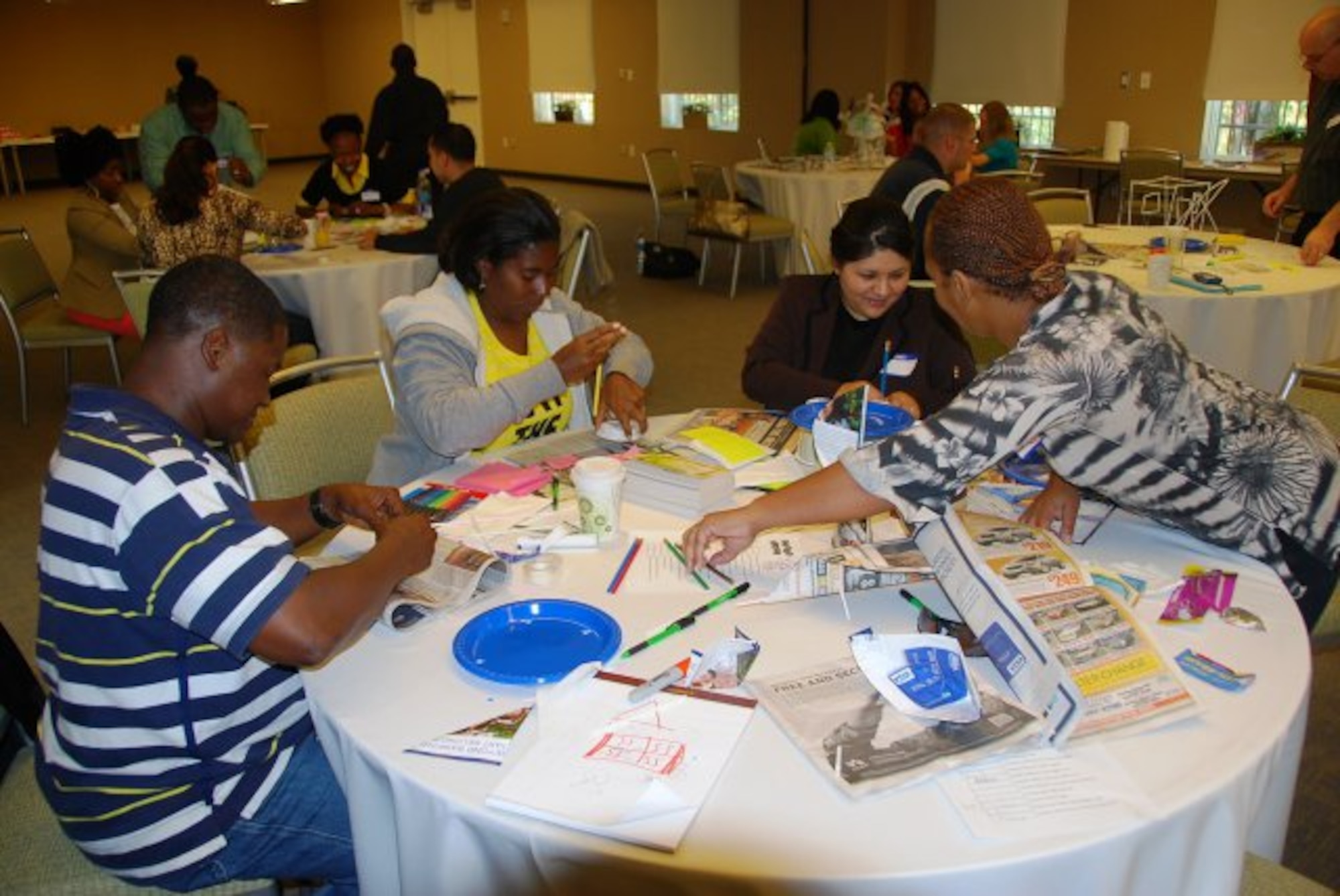 Leaders and Soldiers of the 174th Infantry Brigade work as teams to construct models of what resilience means to them during a spiritual resiliency workshop led by the brigade Unit Ministry Team November 2013 at Joint Base McGuire-Dix-Lakehurst, N.J. (U.S. Army photo by Capt. Antonia Greene-Edwards/Released) 