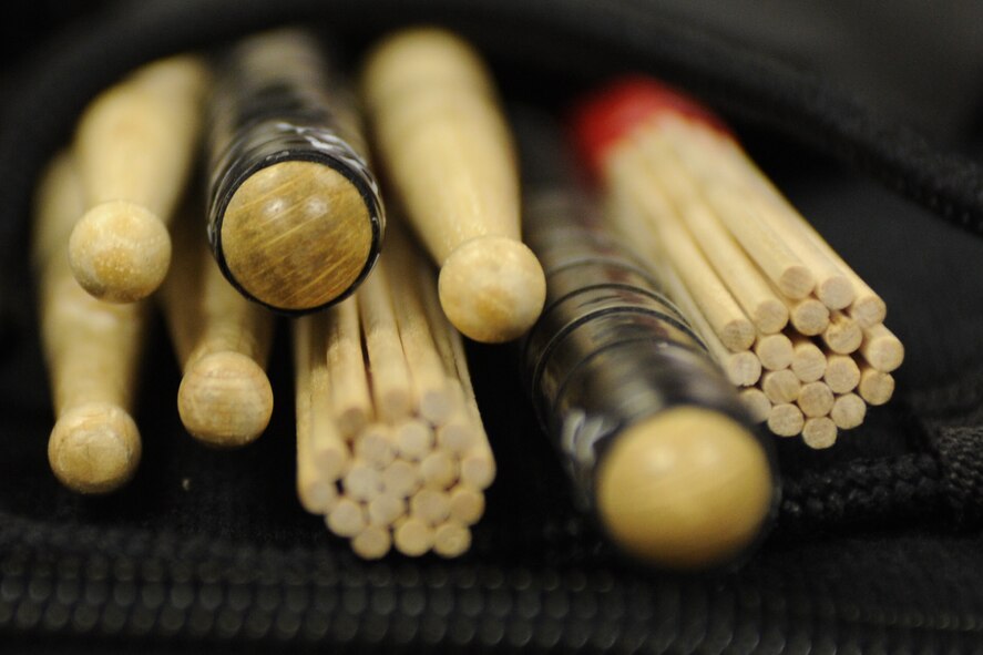 A set of assorted drumsticks lie in their case during one of RedBall’s band practice sessions at Minot Air Force Base, N.D., Nov. 9. The band began as a way for its members to raise the morale of their fellow Airmen by combining their musical talents and performing at a variety of base functions. (U.S. Air Force photo/Senior Airman Stephanie Sauberan)