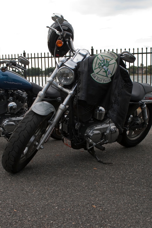 U.S. Air Force approved personal protective gear sits on a motorcycle on Langley Air Force Base, Va., Sept. 26, 2013. The 633rd Air Base Wing Safety Office motorcycle safety program emphasizes the importance of wearing PPE and being aware of other motorists while on the road. (U.S. Air Force photo by Staff Sgt. Stephanie R. Plichta/Released)