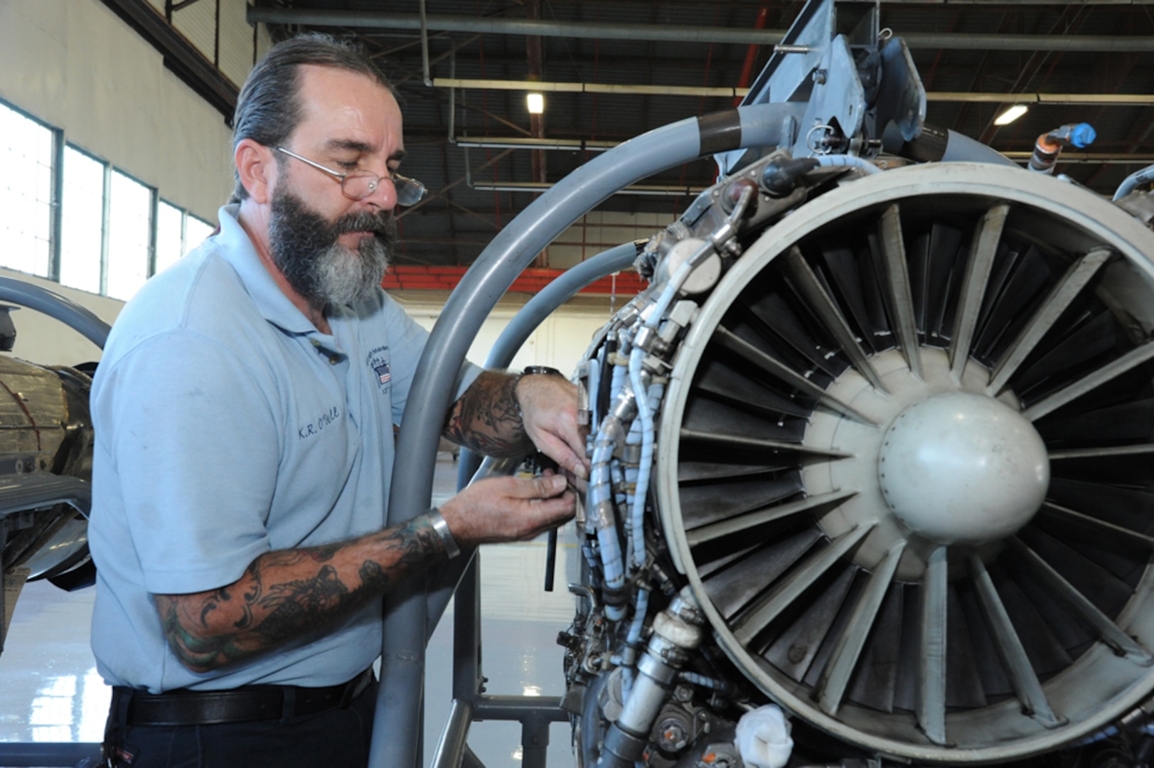 Kevin O'Dell, 12th Flying Training Wing maintenance division aircraft mechanic, repairs an engine from a T-38 Talon aircraft during a phase inspection Nov. 18 at Joint Base San Antonio-Randolph. (U.S. Air Force photo by Rich McFadden)