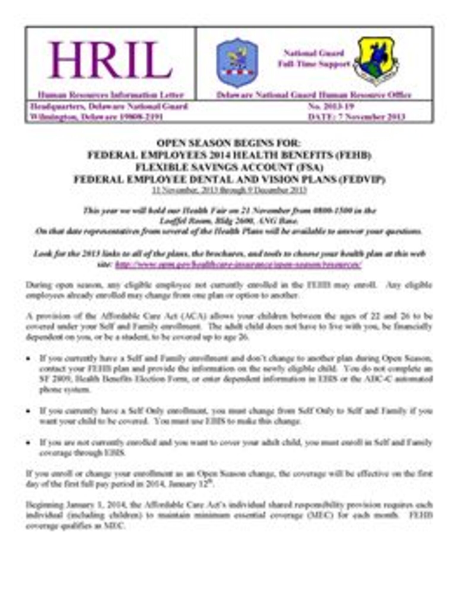 HRIL 2013-19 FEHB Open Season for 2014 - Page 1 of 3