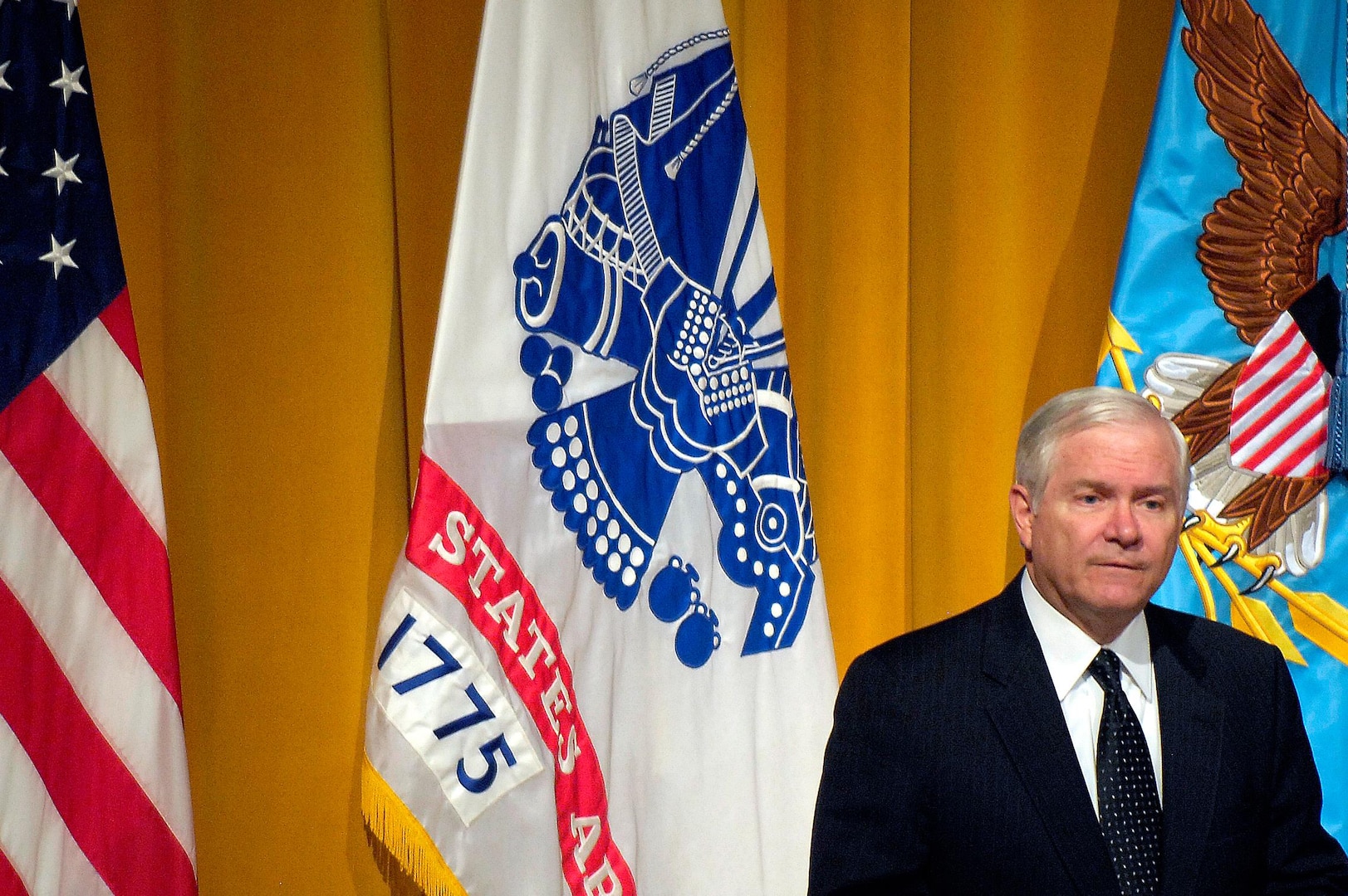 Defense Secretary Robert M. Gates delivers his remarks to students at the U.S. Army War College in Carlisle Barracks, Penn., April 14, 2009. Secretary Gates is on a four-day trip to talk to attendees of the military's war colleges.