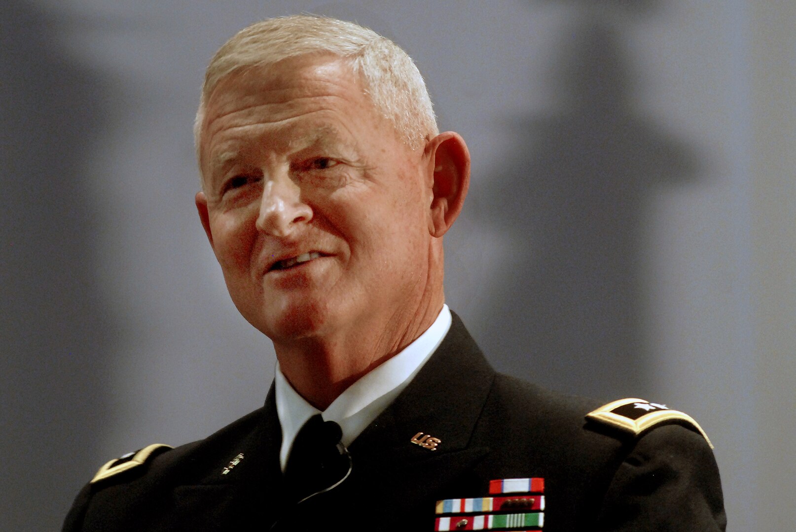 Lt. Gen. Clyde A. Vaughn, director of the Army National Guard, listens as Gen. Craig McKinley, chief of the National Guard Bureau, makes his remarks during Vaughn's retirement ceremony May 6, 2009 at the Army National Guard Readiness Center in Arlington, Va.