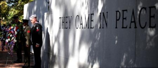They Came in Peace: Inscribed on the memorial’s wall are the words “they came in peace” in reference to the peaceful nature of the Marines’ mission in Lebanon. Photos courtesy of DOD