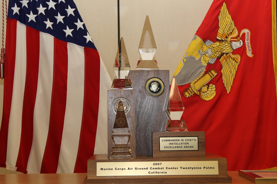 Maj. Gen. David H. Berger, Marine Corps Air Ground Task Force Training Command, Marine Corps Air Ground Combat Center commanding general, presented the fourth consecutive Commander in Chief's installation Excellence Award Nov. 19, 2013.