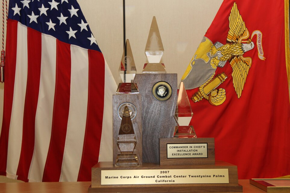 Maj. Gen. David H. Berger, Marine Corps Air Ground Task Force Training Command, Marine Corps Air Ground Combat Center commanding general, presented the fourth consecutive Commander in Chief's installation Excellence Award Nov. 19, 2013.