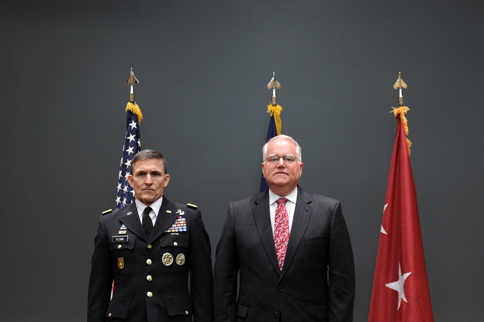 Lt. Gen. Michael T. Flynn, Defense Intelligence Agency Director, presides over the retirement ceremony of Phillip R. Roberts at Joint Base Annacostia-Bolling, Washington D.C., on Oct. 25, 2013. Roberts is the first ever Chief of DIA’s Field Support Activity, located at Rivanna Station in Charlottesville, VA, and is retiring after 32 years of honorable federal service.