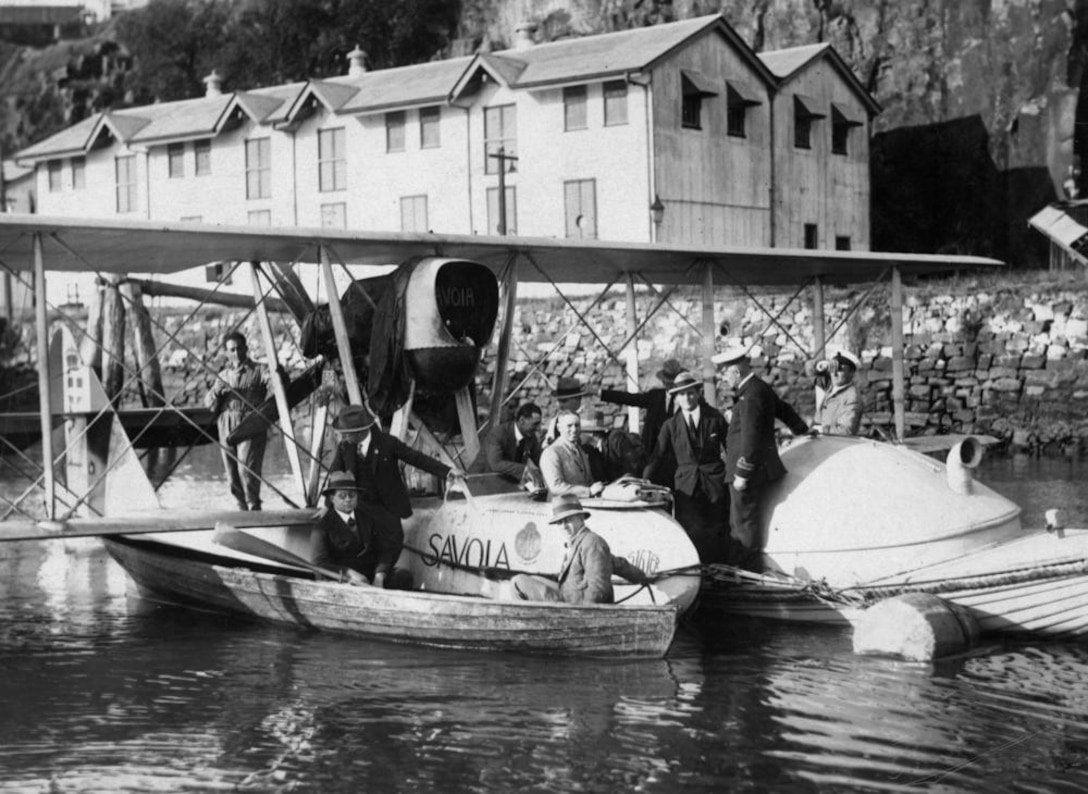 De Pinedo’s  Seaplane Savoia Marchetti on the Brisbane River, Queensland, Australia in Aug. 1925. 