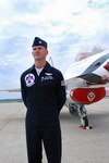 Air Force Lt. Col. Derek Routt, "Thunderbird No. 7," looks across the flight line on Andrews Air Force Base, Md., May 14, before an upcoming air show. Routt is a Nevada Air National Guard member in his first season as Operations Officer for the U.S. Air Force Air Demonstration Squadron "Thunderbirds."