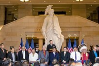Vice Chairman of the Joint Chiefs of Staff U.S. Navy Admiral joined leaders of the U.S. House and Senate for a Congressional Gold Medal Ceremony Honoring Native American Code Talkers in Emancipation Hall at the Capitol, Nov. 20, 2013. The Congressional Gold Medal was awarded to Native American code talkers as an expression of the nation's profound gratitude for their valor and dedication during World War I and World War II. DoD photo by U.S. Army Staff Sgt. Sean K. Harp