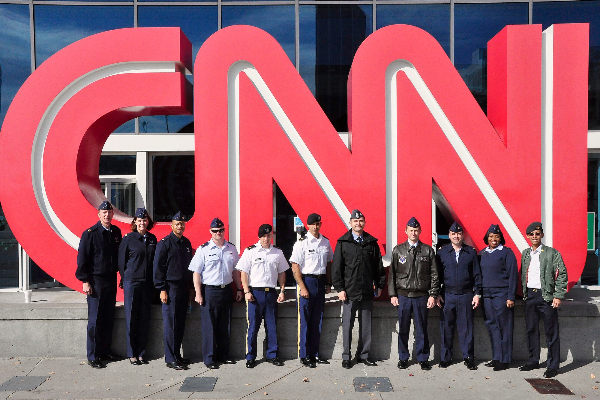 Eleven students from the Air Force Air Command and Staff College visited CNN Headquarters and the Defense Video and Imagery Distribution System in Atlanta, Nov. 20, as part of their elective course “The War for Public Opinion.” The course, produced by the U.S. Air Force Public Affairs Center of Excellence at The Air University, provides future leaders with an understanding of the impact of modern global information environment and the need for members of the armed forces at every level to be prepared to communicate effectively with the public they serve. (U.S. Air Force photo by Lt. Col. Don Langley)