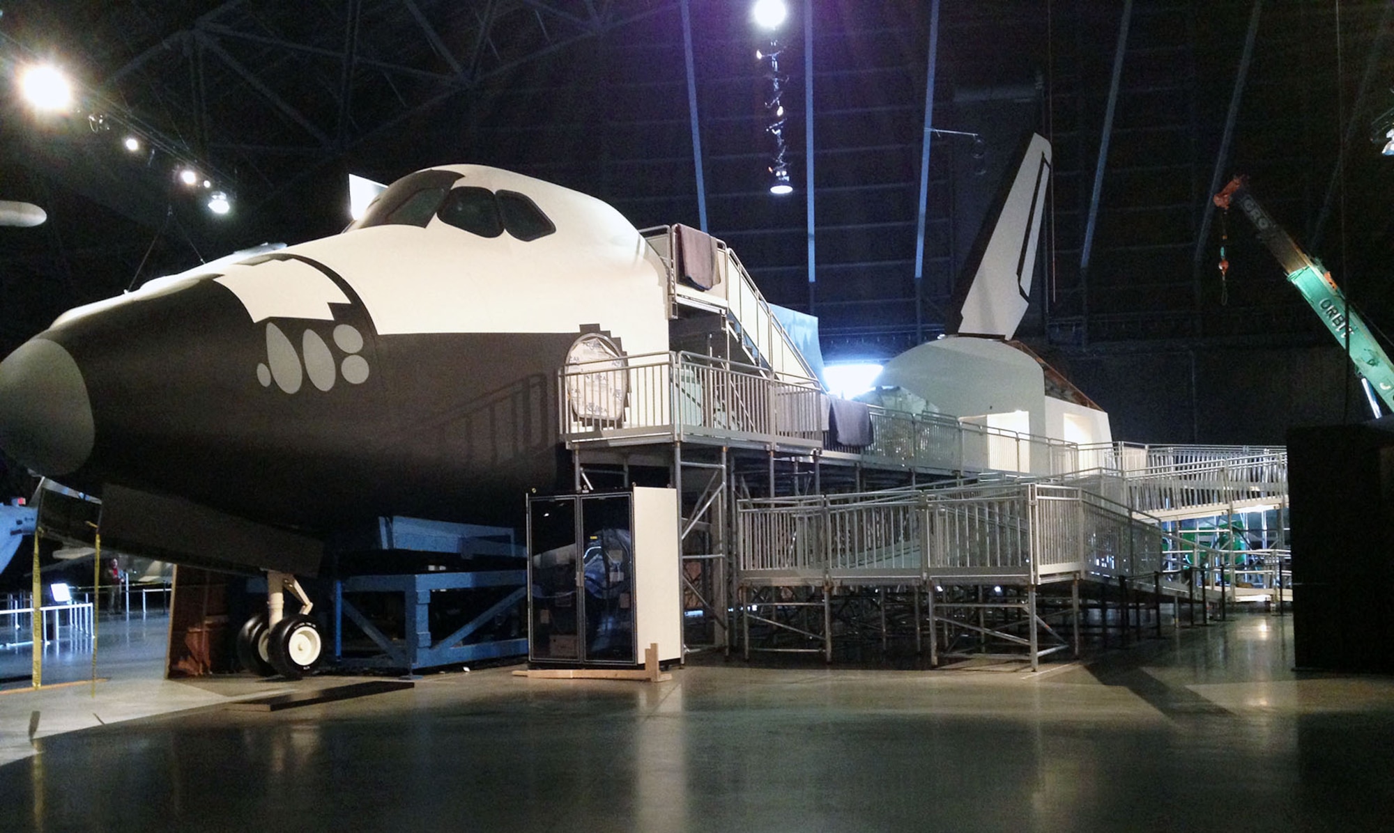 DAYTON, Ohio (11/2013) -- Work continues on the space shuttle orbiter payload bay, engine and tail section structures, which are part of the the Crew Compartment Trainer exhibit. These are being constructed by Display Dynamics Inc., and will be completed later this fall. (U.S. Air Force photo)