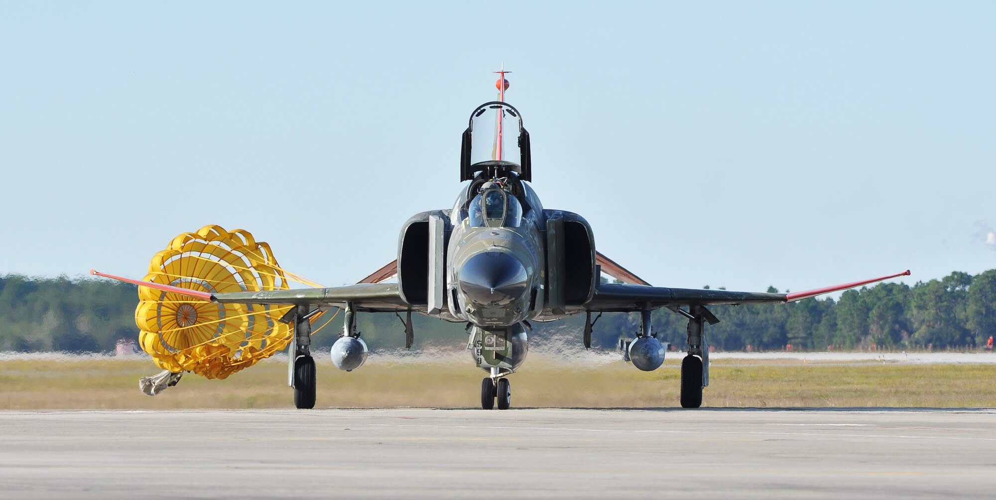 The final, of 314, QF-4s produced since 1998 landed at Tyndall Air Force Base, Fla. Nov. 19. It will be used as an unmanned-full-scale-aerial target during training exercises. (U.S. Air Force photo by Senior Airman Christopher Reel) 