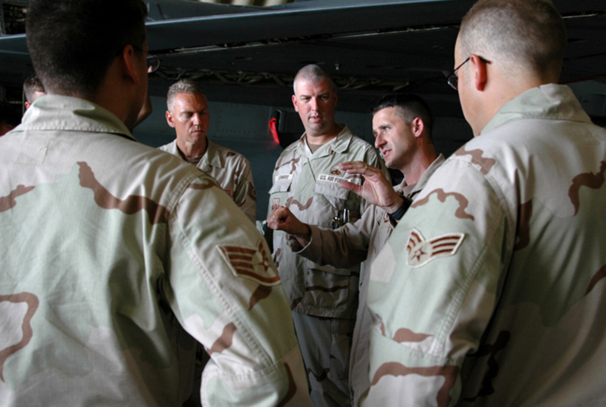 Col. Steven S. Nordhaus, currently the 180th Fighter Wing Commander, Ohio Air National Guard, speaks with deployed 180th Airman during an overseas Air Expeditionary Force rotation.

In this 2005 photo, Nordhaus was the detachment commander for the wing while deployed to Al Udeid, Qatar in 2005. Not only was he instrumental in bringing the wing home after a 60-day rotation with a 100% success rate for mission accomplishment, he also took it upon himself to ensure that every Airman understood their role and importance to the mission. 

During the deployment, Nordhaus made it a personal mission to travel around the Air Base to visit with every single 180th Airman to thank them for their hard work and dedication to the mission and foster their understanding that their specific roles while deployed directly contributed to the success of the overall mission. He also used the time with each Airman to seek feedback on what he could do to help the Airmen, both personally and professionally, throughout the deployment. (U.S. Air National Guard Photo by Master Sgt. Beth Holliker / Released).