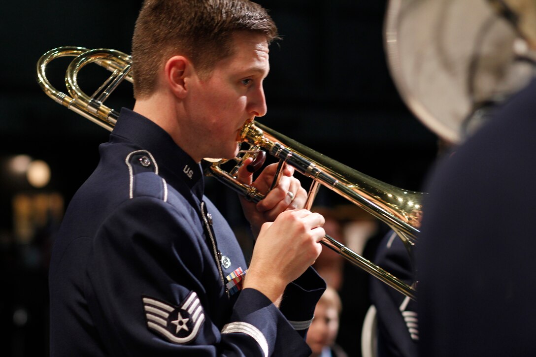 SSgt Andrew Duncan performs for the Doolittle Tokyo Raiders Final Toast and Celebration. November 9, 2013. National Museum of the United States Air Force. (Photo by TSgt Leo Smith)