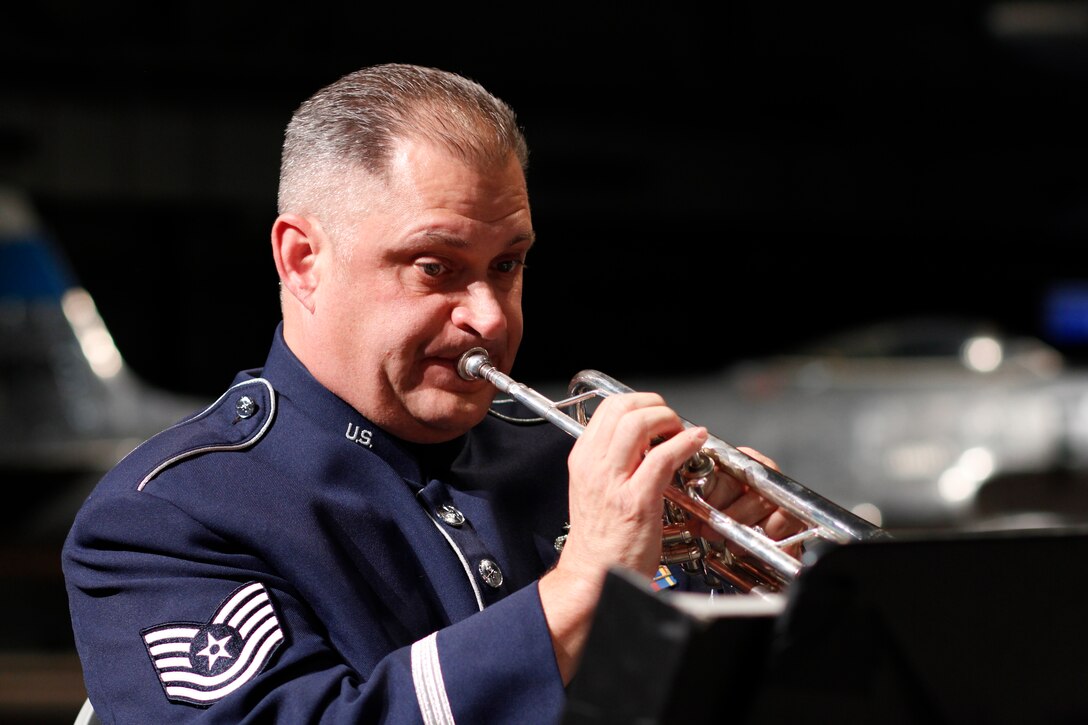 TSgt Eric Knorr performs for the Doolittle Tokyo Raiders Final Toast and Celebration. November 9, 2013. National Museum of the United States Air Force. (Photo by TSgt Leo Smith)