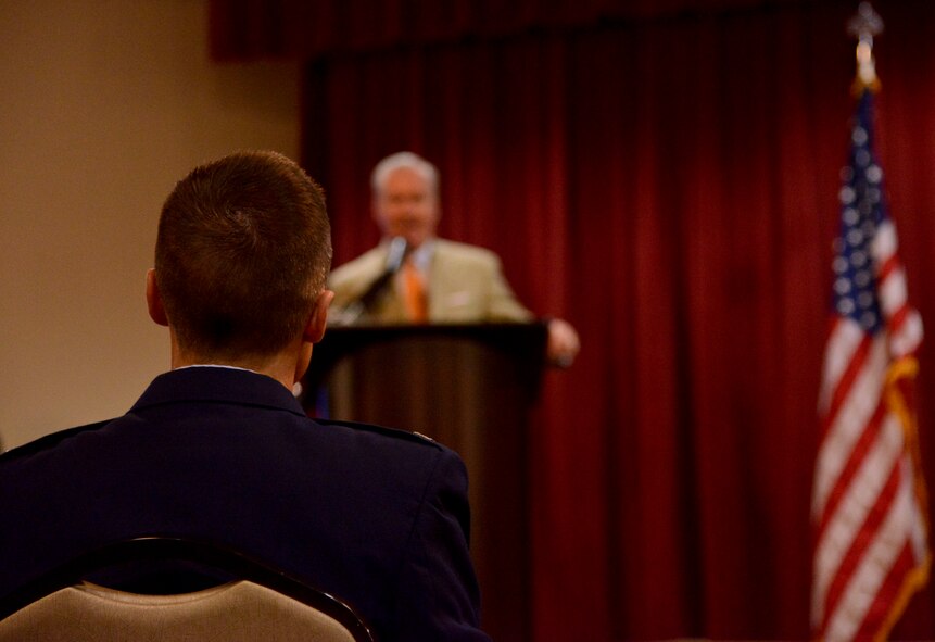 Bob Buckhorn, Tampa mayor, speaks at the “JFK in Tampa: The 50th Anniversary” commemorative ceremony Nov. 18, 2013 at MacDill Air Force Base, Fla. The ceremony was in honor of the late President John F. Kennedy’s last visit to MacDill four days before his untimely death. (U.S. Air Force photo/Senior Airman Jenay Randolph)
