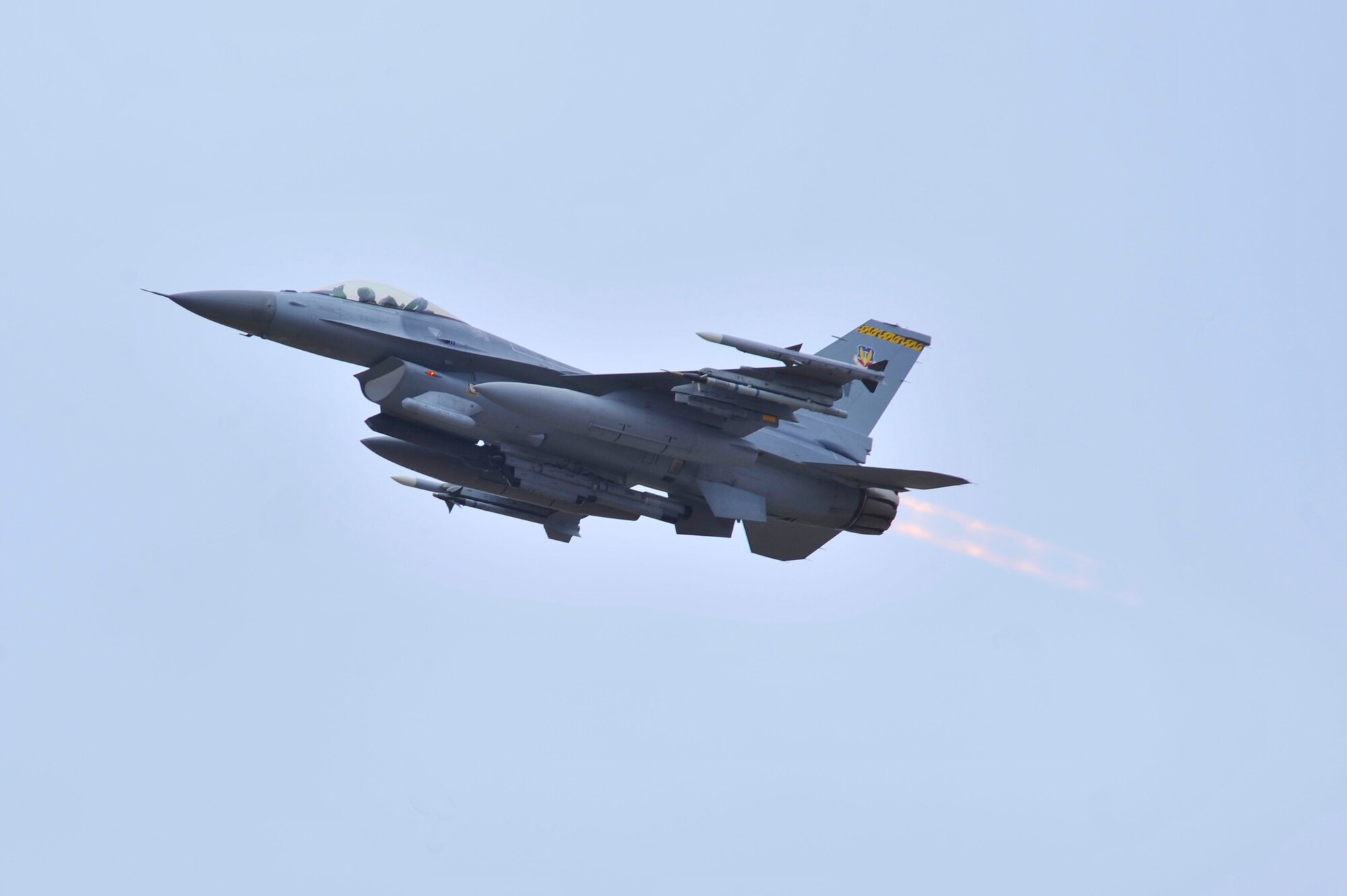 A U.S. Air Force F-16 Fighting Falcon, assigned to Shaw Air Force Base, S.C., takes off from the runway, Nov. 21, 2013. Shaw Airmen and aircraft are prepared to provide superior airpower at a moment’s notice. (U.S. Air Force photo by Airman 1st Class Jensen Stidham/Released)