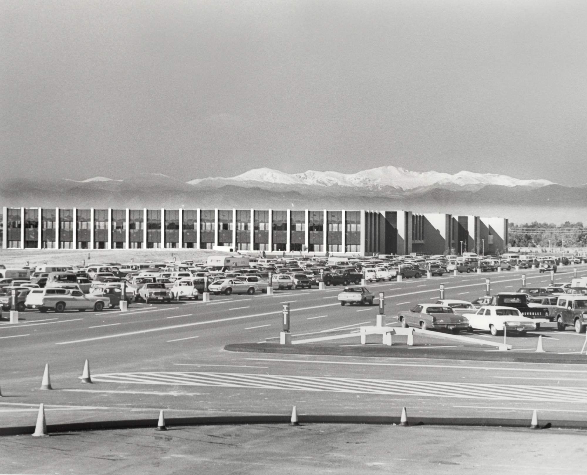 The Air Reserve Personnel Center at the former Lowry Air Force Base, Colo., in the spring of 1977, with Mt. Evans in the background. Members of ARPC moved to this building Sept. 1, 1976, from their original facility on 3800 York Street in north Denver. ARPC was established in Nov. 1, 1953, and opened their doors March 1, 1954. This feature story is the third of a monthly series celebrating ARPC's 60th birthday. (U.S. Air Force photo)