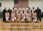 2013 Armed Forces Basketball Team Official Team Photo
From Left to Right:
Front Row:
10 PO2 Chris Carter USN Fort Sam Houston, TX
6 ENS Jordan Sugars USN San Diego, CA
5 FN Marquel DeLancey USCG Cape May, NJ
4 PO3 Dennis Murphy USN Norfolk, VA
8 LTJG Romeo Garcia USN Norfolk, VA
7 2LT Mike Lyons USAF USAFA, CO 

Back Row:
TSgt Ricardo Bachelor USAF Homestead, FL
CIV Eddie Goad USAF Robins AFB, GA
9 SN Christopher Linton USCG Alexandria, VA
15 PO2 Jason Jefferson USN Norfolk, VA
13 2LT Taylor Broekhuis USAF LA AFB, CA
14 LT Calvin White USN Williamsburg, VA
12 A1C Brandon Gordon USAF Edwards AFB, CA
11 SrA Caleb Chandler USAF Los Angeles, CA
LT Micah Bonner USCG MSD Peoria, IL