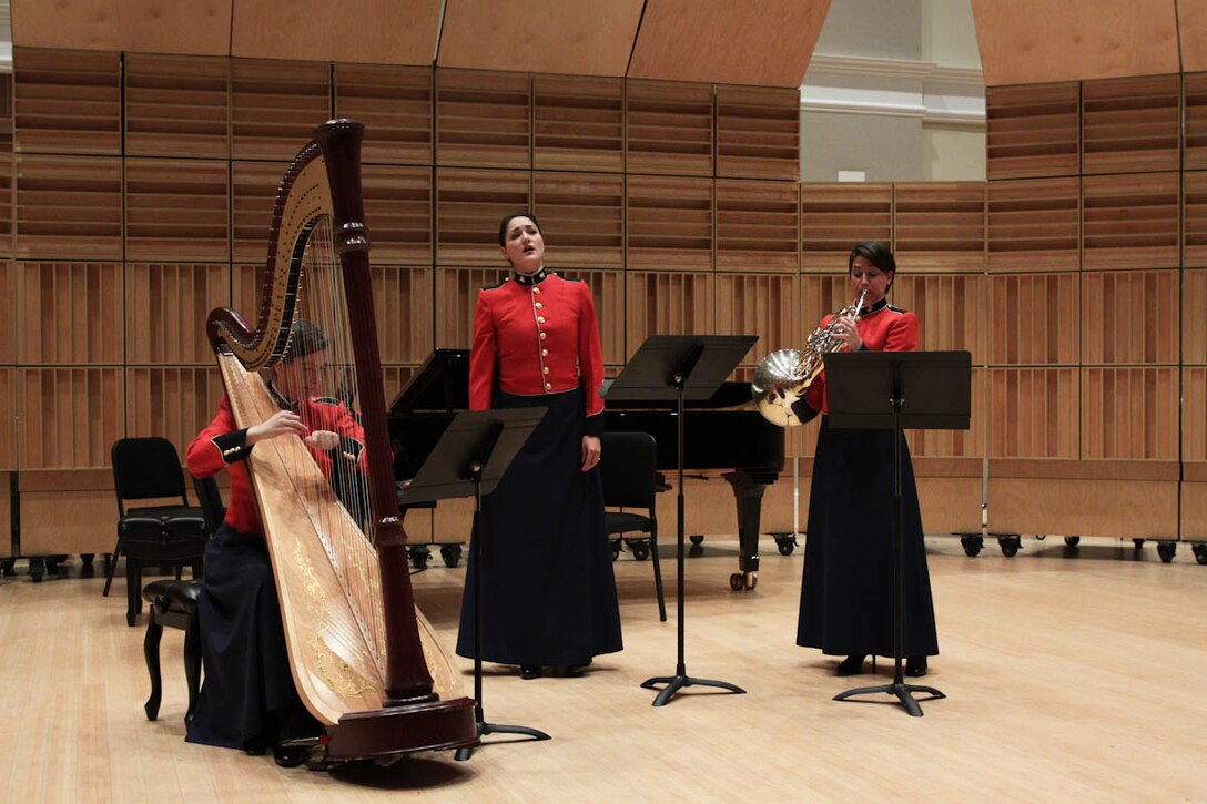 In honor of the 40th anniversary of women joining the Marine Band, “The President’s Own” presents a special recital on Nov. 24. 2013, showcasing the women of today’s Marine Band performing music composed almost entirely by women. The program includes Libby Larsen’s Brazen Overture and Yellow Jersey, Joan Tower’s Platinum Spirals, and Jennifer Higdon’s Steeley Pause. In true Marine fashion, the program concluded with Louis Saverino’s March of the Women Marines, conducted by Assistant Director Capt. Michelle A. Rakers. (U.S. Marine Corps photo by MSgt Kristin S. duBois/released)