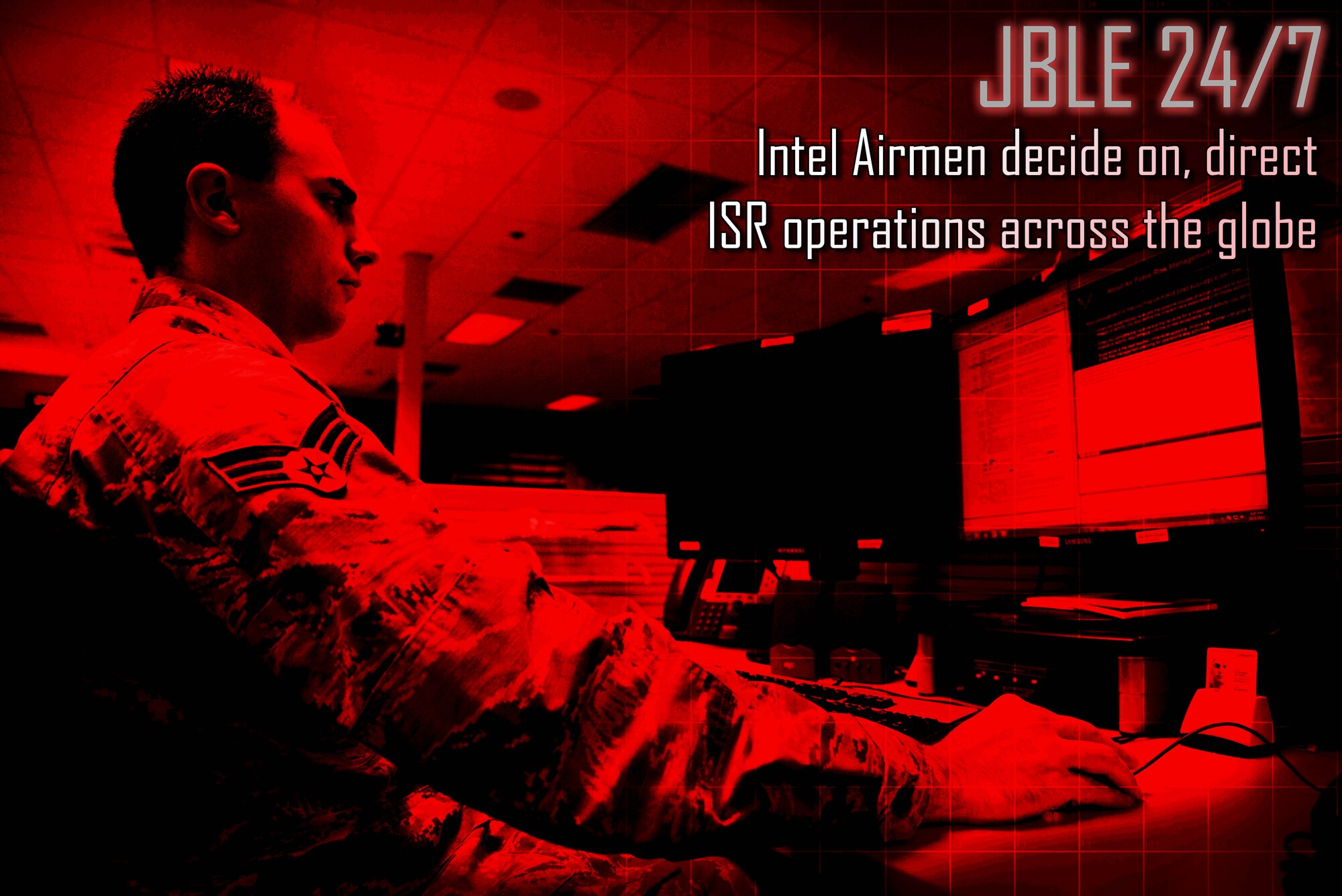 Airmen assigned to the 480th Intelligence, Surveillance and Reconnaissance Wing Operations Center work diligently around the clock to provide support to the U.S. Air Force's ISR mission. The WOC serves as the hub for all ISR taskings to the Air Force's network of distributed ground stations and exploitation sites around the globe. The Airmen working in the WOC facilitate the processing, exploitation and dissemination (PED) mission, fielding support requirements from the various combatant commands and allocating those requirements to the proper sites based upon joint-forces guidance. (U.S. Air Force graphic by Senior Airman Jason J. Brown/Released)
