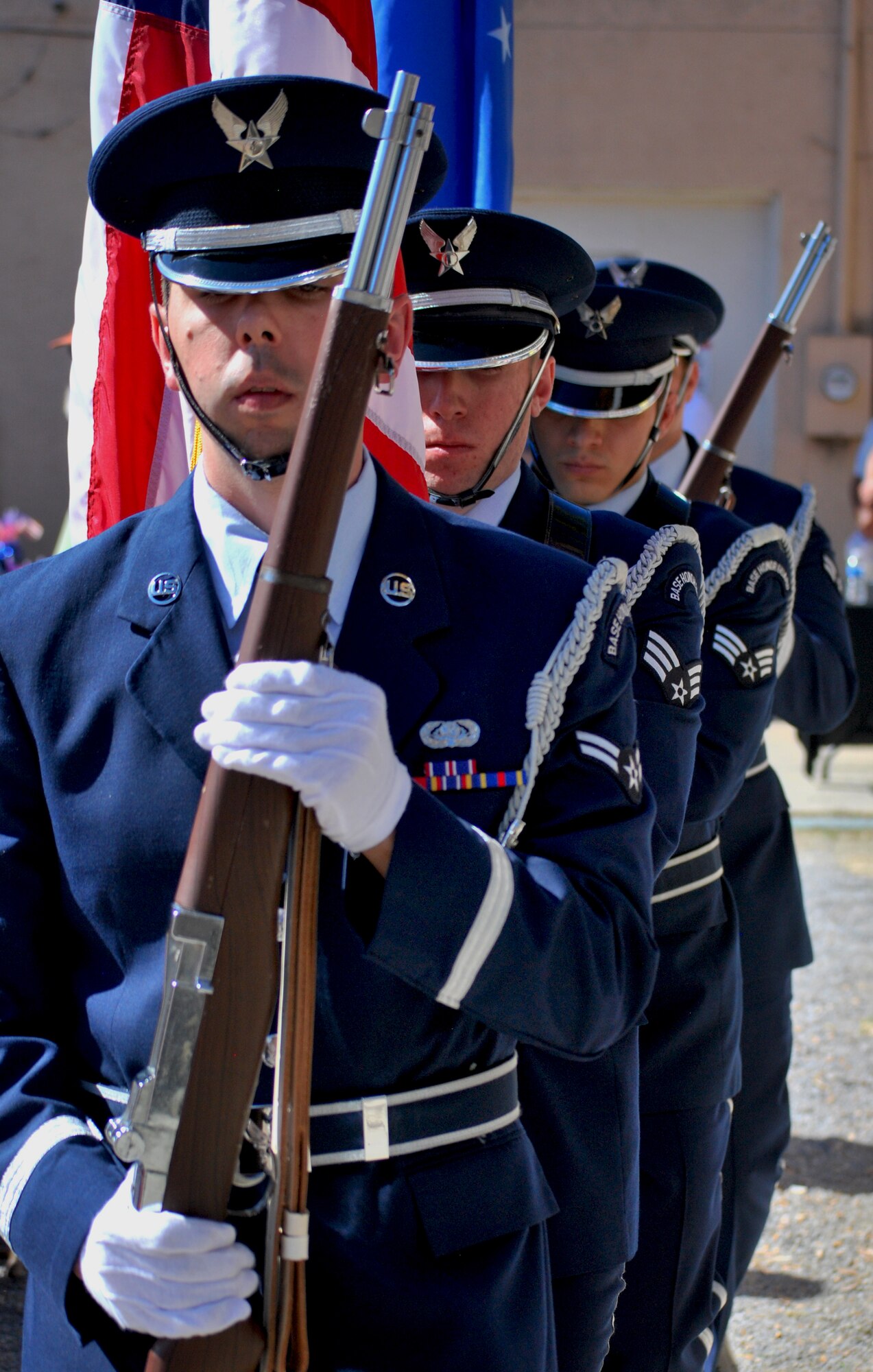 Tyndall Honor Guard presents the colors during a Veteran’s Day ceremony at the Panama City Rescue Mission Nov. 11. The event provided free meals to homeless veterans.