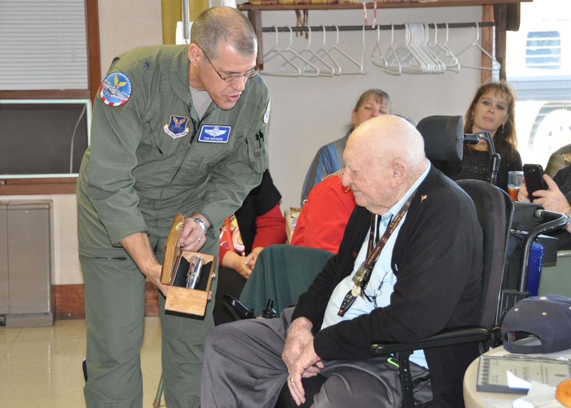 Staff Sergeant Harry “Punk” Barber, U.S. Army Air Corps (Ret) served as a B-24 gunner in WWII. He flew 13 missions, including one on D-Day, before his plane was shot down behind enemy lines in 1944 near Berlin, Germany. He spent 11 months as a P.O.W. before being liberated. (U.S. Air Force photo by 1st Lt. Jeff Kelly)