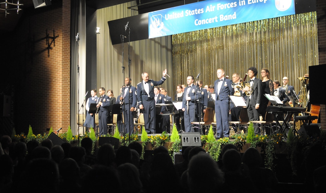 The USAFE Concert Band performs for the community of Butzbach, Germany.  This concert featured challenging works including "To Tame the Perilous Skies" by David R. Holsinger.