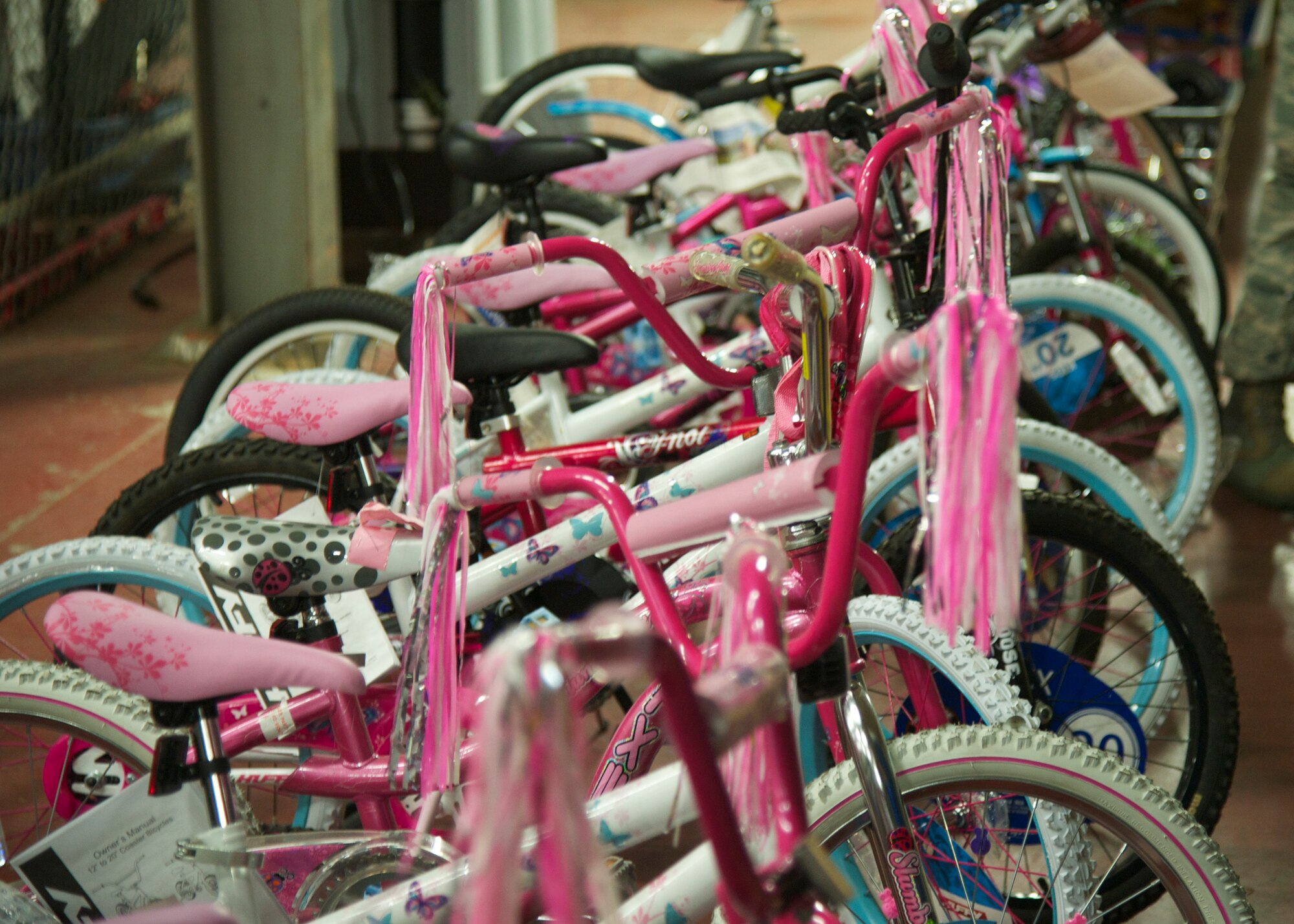 Bikes for all ages lined the aisles at the 10th annual toy drive hosted by the Airman’s Attic at Eglin Air Force Base, Fla., Nov. 22. More than 11,000 toys were donated for the drive, helping more than 300 families in the Eglin community. (U.S. Air Force photo/Sara Vidoni)