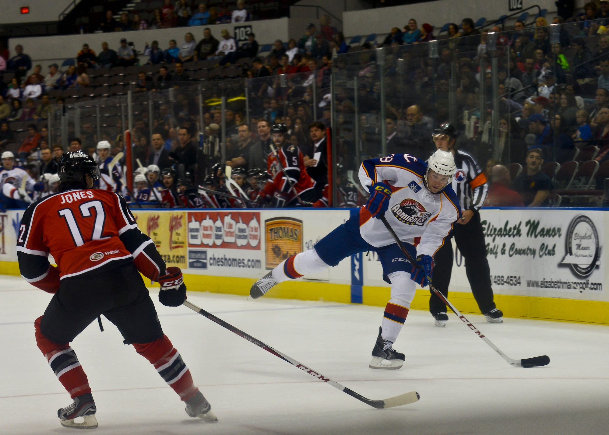The fifth annual Norfolk Admirals Military Appreciation Night hockey game was held in Norfolk, Va., Nov. 22, 2013. Military Appreciation Night aimed to show support to Service members and their families. (U.S. Air Force photo by Airman 1st Class Victoria H. Taylor/Released)
