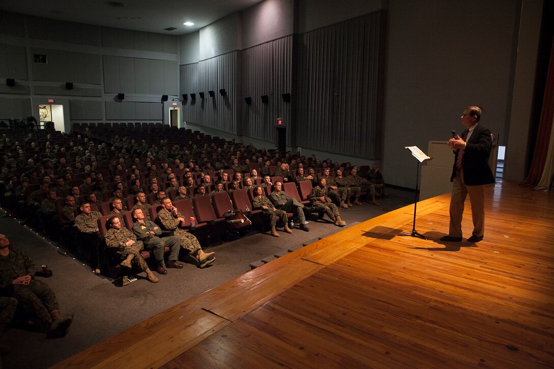Marine Aircraft Group 31 hosted guest speaker Phil Downer aboard Marine Corps Air Station Beaufort, Nov. 5. The Vietnam veteran spoke at two events, one addressing the subject of leadership to the Marines of MAG-31 and another regarding couple relationships at the Air Station chapel later that evening.  
