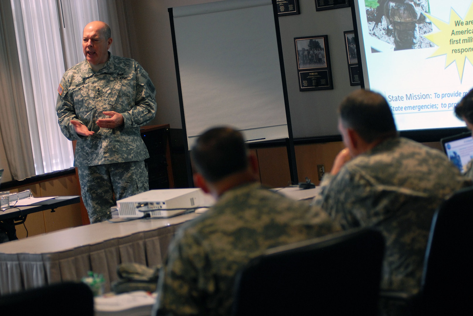 Army Lt. Gen. William E. Ingram Jr., the director of the Army National Guard, speaks about the state of the Army National Guard as he addresses attendees of the 2012 American, British, Canadian, Australian and New Zealand Armies' Program Reserve Information Team Conference, Aug. 6, 2012 in Potomac, Md. The conference focused on ways to streamline interoperability between the reserve component forces of members of the ABCA Program.