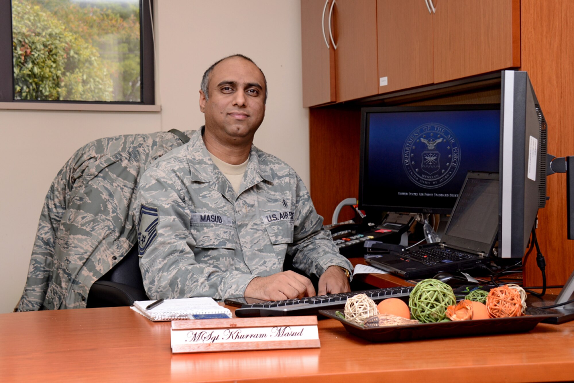 Senior Master Sgt. Khurram Masud, 94th Aeromedical Staging Squadron senior enlisted Air Reserve Technician, supervises day to day medical operations for Dobbins Air Reserve Base, Ga. Born and raised in Islamabad, Pakistan, Masud applied for a diversity immigrant visa and was selected to travel to the United States. He joined the U.S. Air Force in April 1997. (U.S. Air Force photo/Brad Fallin)