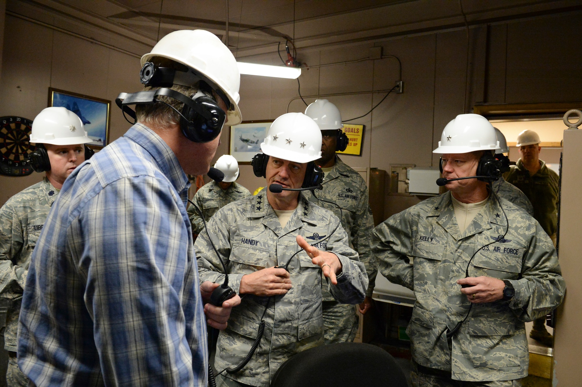 U.S. Air Force Lt. Gen. Russell Handy, 11th Air Force commander,  and Brig. Gen. Mark Kelly, 354th Fighter Wing commander, tour the Central Heat and Power Plant with Marty Overlin, 354th Civil Engineer Squadron central heat and power plant superintendent,  Nov. 21, 2013, Eielson Air Force Base, Alaska. Handy stopped at Eielson to visit the Airmen and familiarize himself with Eielson's unique operations.  (U.S. Air Force photo by Airman 1st Class Peter Reft/Released)