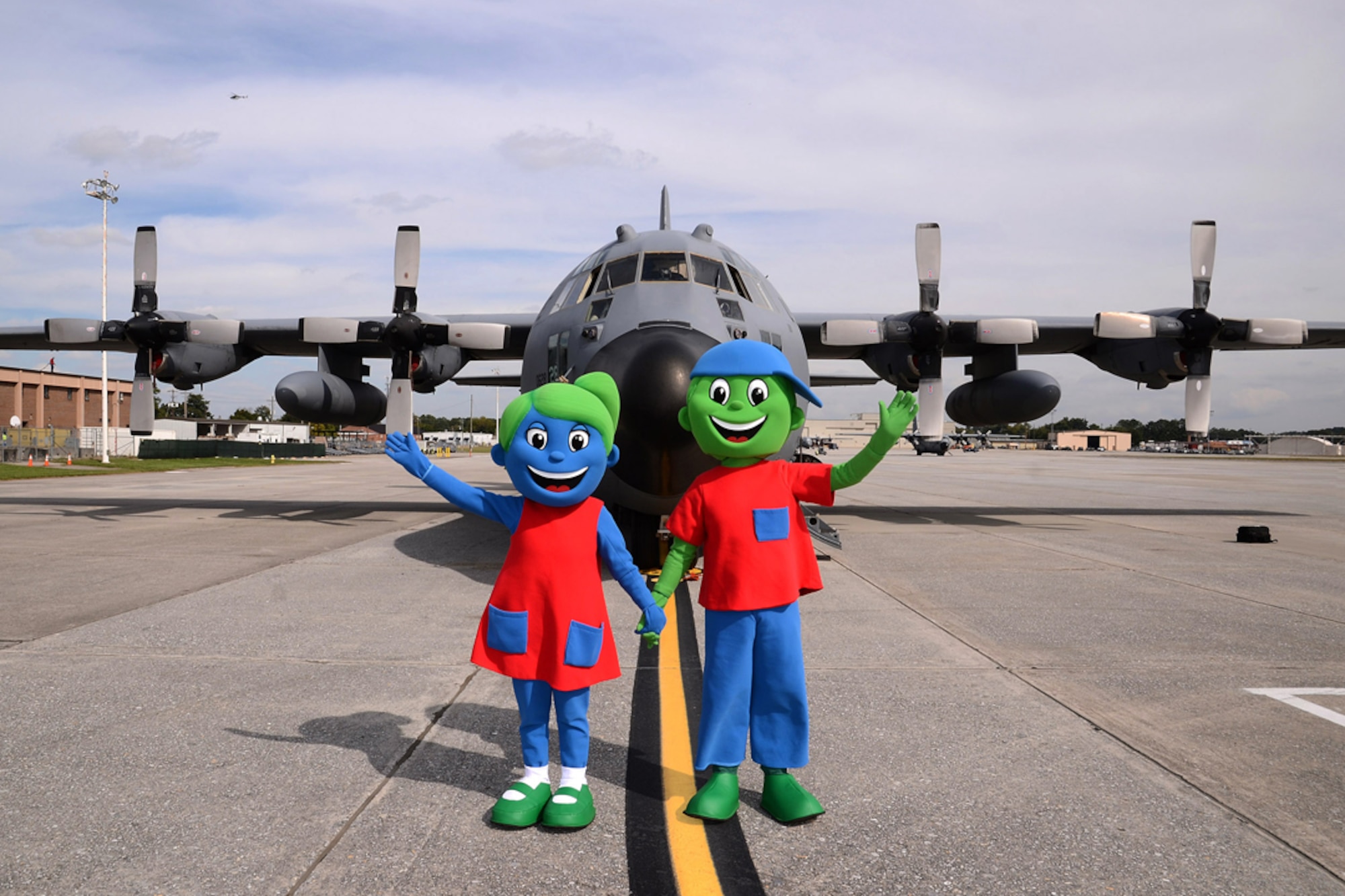 Hope and Will, Children’s Healthcare of Atlanta mascots, tour a Dobbins C-130 aircraft during a base visit Oct. 21. In 2012, the facility treated more than 345,000 children, according to Children’s officials. The goal of Children’s is to make a difference in the lives of kids and the strength of their communities. (U.S. Air Force photo/Senior Airman Elizabeth Van Patten)