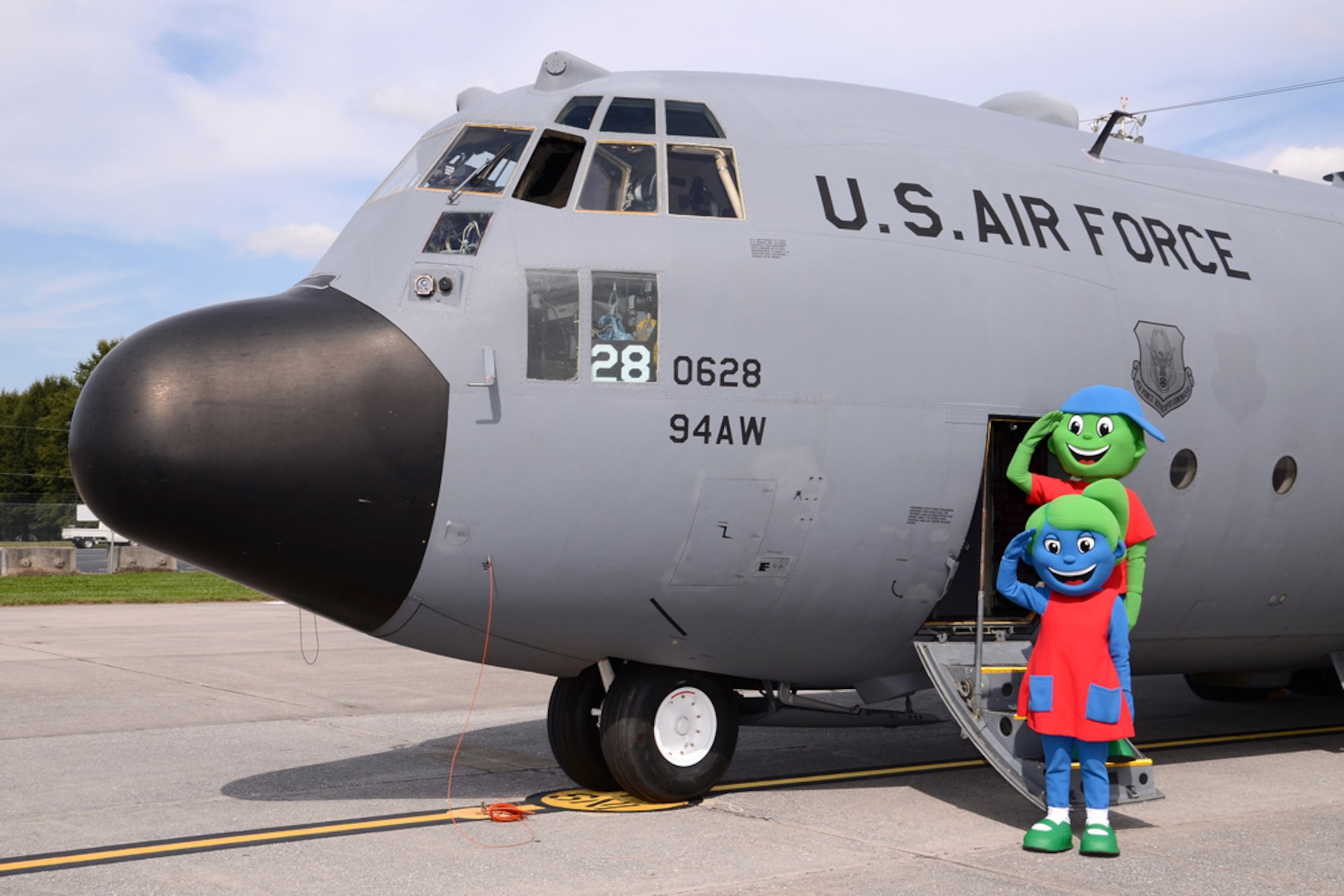 Hope and Will, Children’s Healthcare of Atlanta mascots, tour a Dobbins C-130 aircraft during a base visit Oct. 21. In 2012, the facility treated more than 345,000 children, according to Children’s officials. The goal of Children’s is to make a difference in the lives of kids and the strength of their communities. (U.S. Air Force photo/Senior Airman Elizabeth Van Patten)