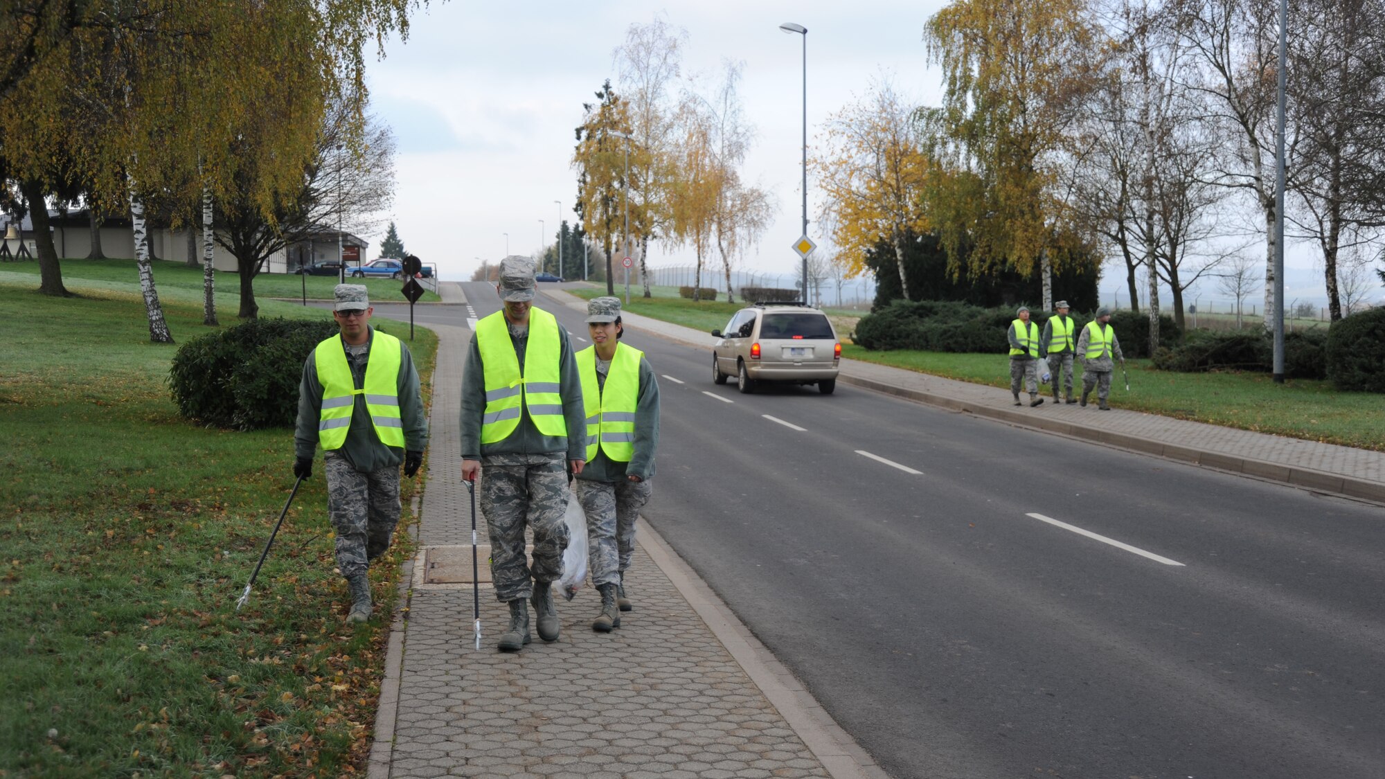 SPANGDAHLEM AIR BASE, Germany -- Eifel Pride Airmen walk their morning route along Arnold Boulevard Nov. 25, 2013. Airmen in Eifel Pride learn to take pride in their base during the two weeks in the program. (U.S. Air Force photo by Airman 1st Class Dylan Nuckolls/Released)